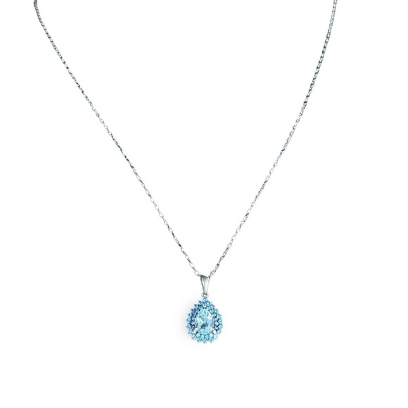 3/$30 ❤️ Blue CZ teardrop pendant necklace sterling silver 925, 18” chain - Picture 3 of 8
